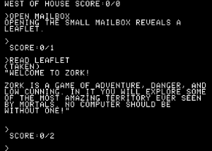Reading the leaflet in Zork 1 on an emulated Apple 1